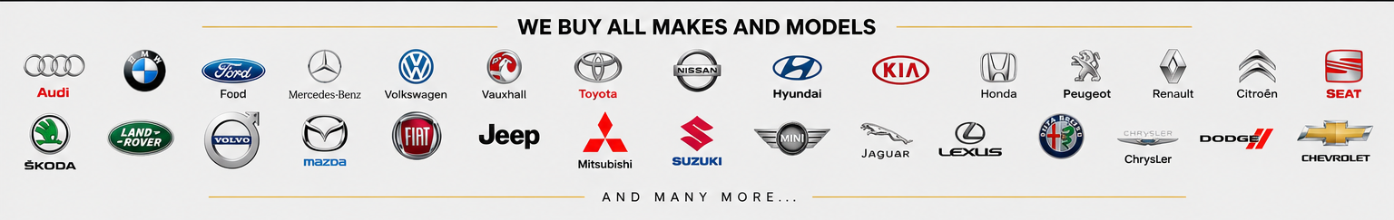 We buy all makes and models including Audi, BMW, Ford, Mercedes-Benz, Volkswagen, Toyota, Nissan, Hyundai, Kia, Honda, Peugeot, Renault and many more